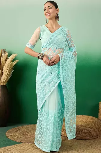 Blue embroidered  sarees