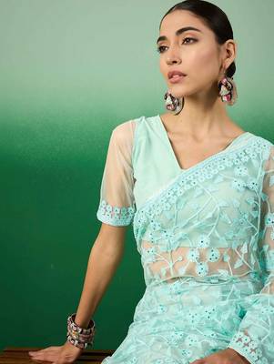 Blue embroidered  sarees 5