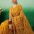 Mustard embroidered net saree with blouse piece