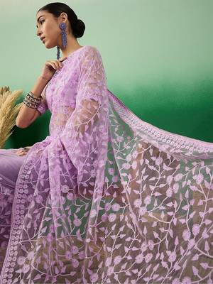 Lavender embroidered saree 1