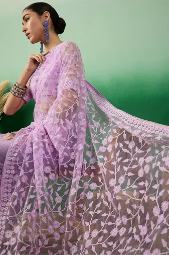 Lavender embroidered saree