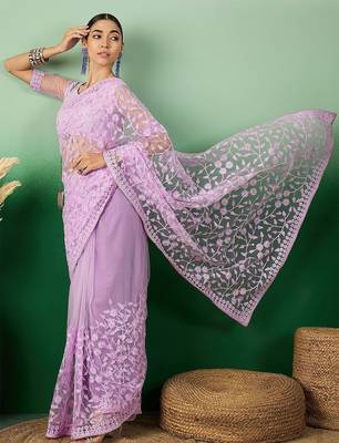 Lavender embroidered saree 2