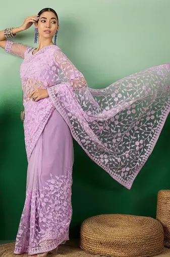 Lavender embroidered saree