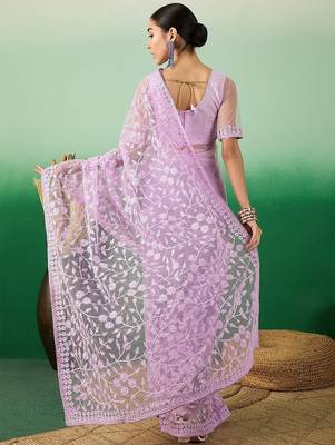 Lavender embroidered saree 4