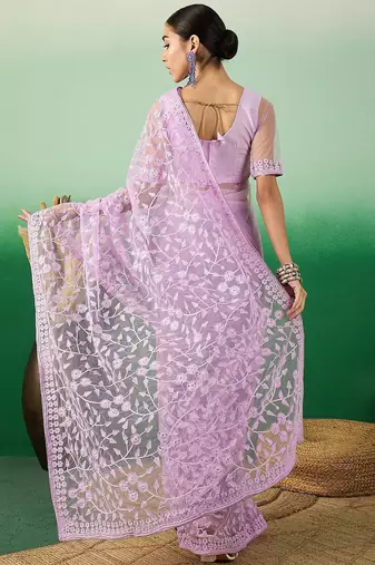 Lavender embroidered saree