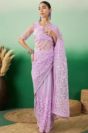 Lavender embroidered saree