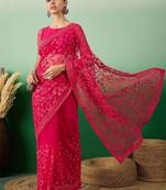 Pink embroidered saree with blouse piece