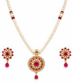 Certified Pearls Ruby Floral Pendant Set with Matching Earrings