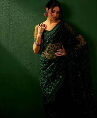 Green embroidered saree 1