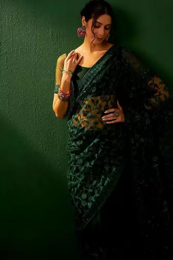 Green embroidered saree