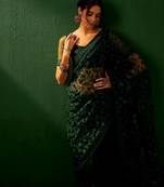 Green embroidered saree