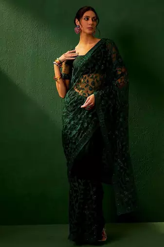 Green embroidered saree