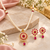 Certified Pearls Ruby Floral Pendant Set with Matching Earrings