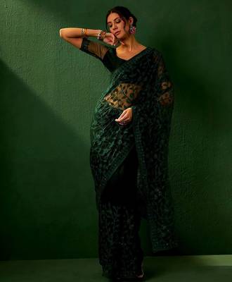 Green embroidered saree 3