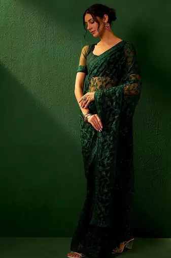 Green embroidered saree