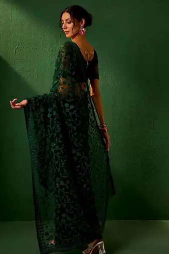 Green embroidered saree