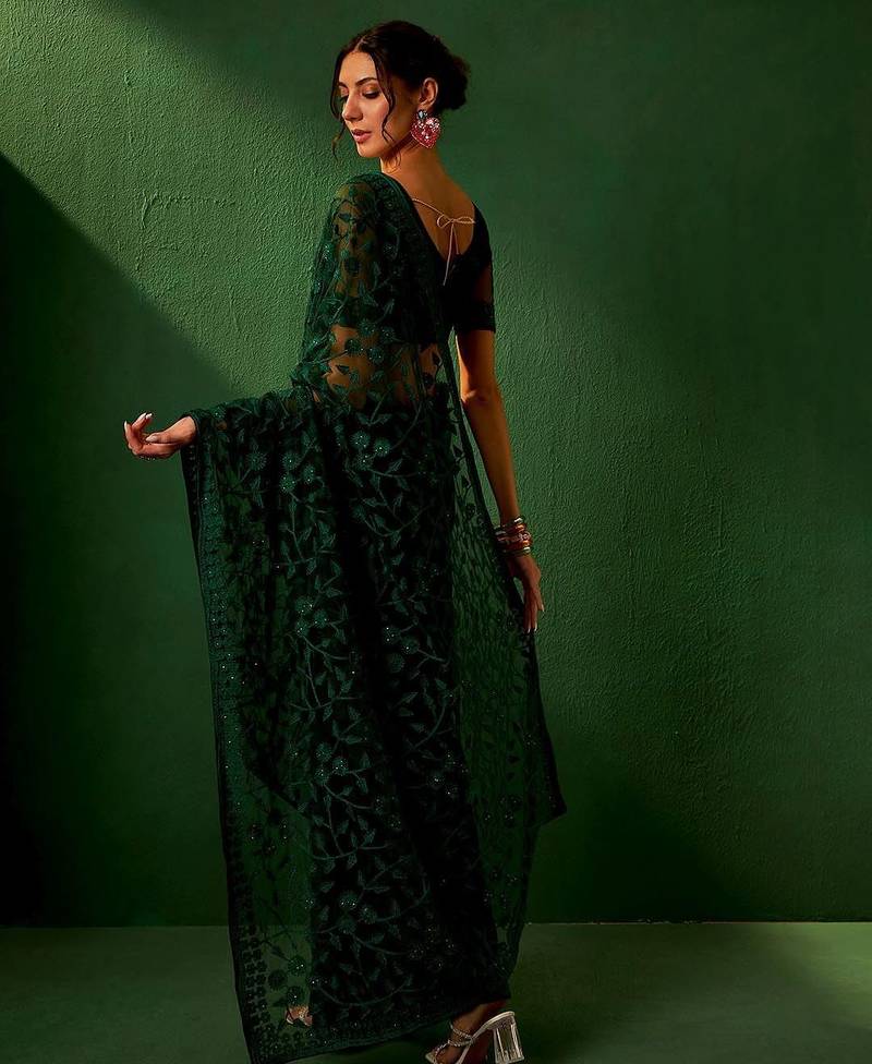 Green embroidered saree