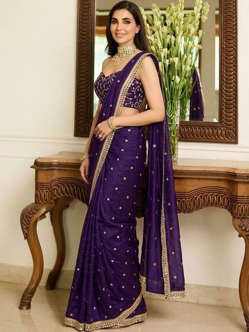 Purple embellished sarees blouse piece