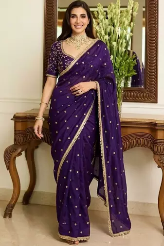 Purple embellished sarees blouse piece