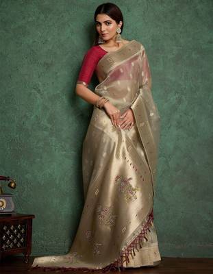 Beige woven design paithani saree withblousepiece 1