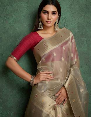 Beige woven design paithani saree withblousepiece 3