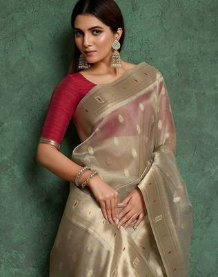 Beige woven design paithani saree withblousepiece 4