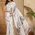 White tie and dye satin saree with blouse piece