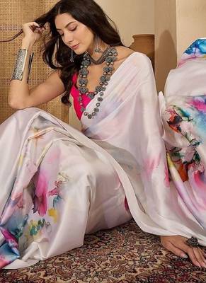 White satin designer saree 1