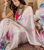 White satin designer saree