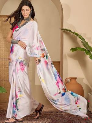 White satin designer saree 2