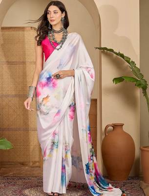 White satin designer saree 3