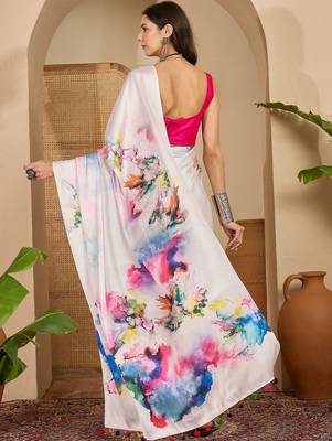 White satin designer saree 5