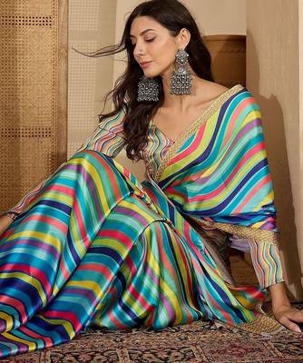 Multicolor satin designer saree 1