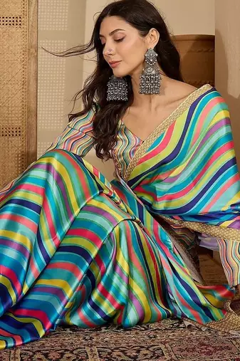 Multicolor satin designer saree