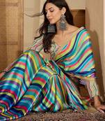 Multicolor satin designer saree