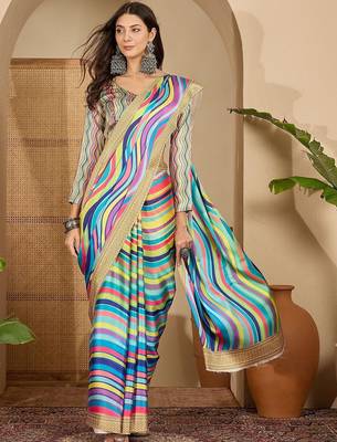 Multicolor satin designer saree 3