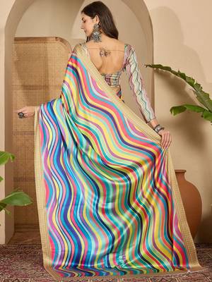 Multicolor satin designer saree 4