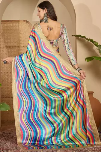 Multicolor satin designer saree