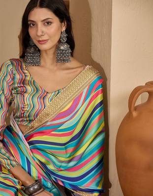 Multicolor satin designer saree 5