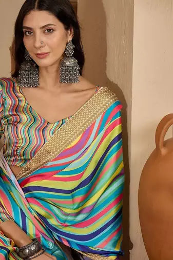 Multicolor satin designer saree