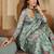 Green floral printed satin saree with blouse piece