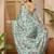 Green floral printed satin saree with blouse piece