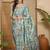 Green floral printed satin saree with blouse piece