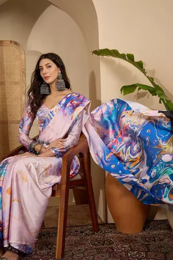Multicolor women multicolor satin designer saree