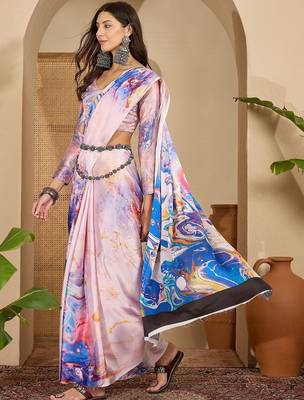 Multicolor women multicolor satin designer saree 2