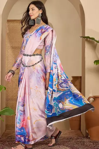 Multicolor women multicolor satin designer saree