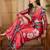 Red women red satin floral printed ethnic saree and blouse piece