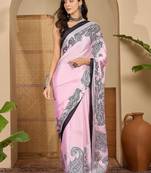 Pink paisley satin designer saree