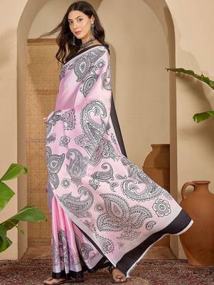 Pink paisley satin designer saree 2