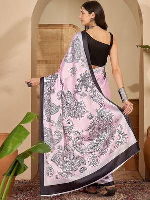 Pink paisley satin designer saree 3